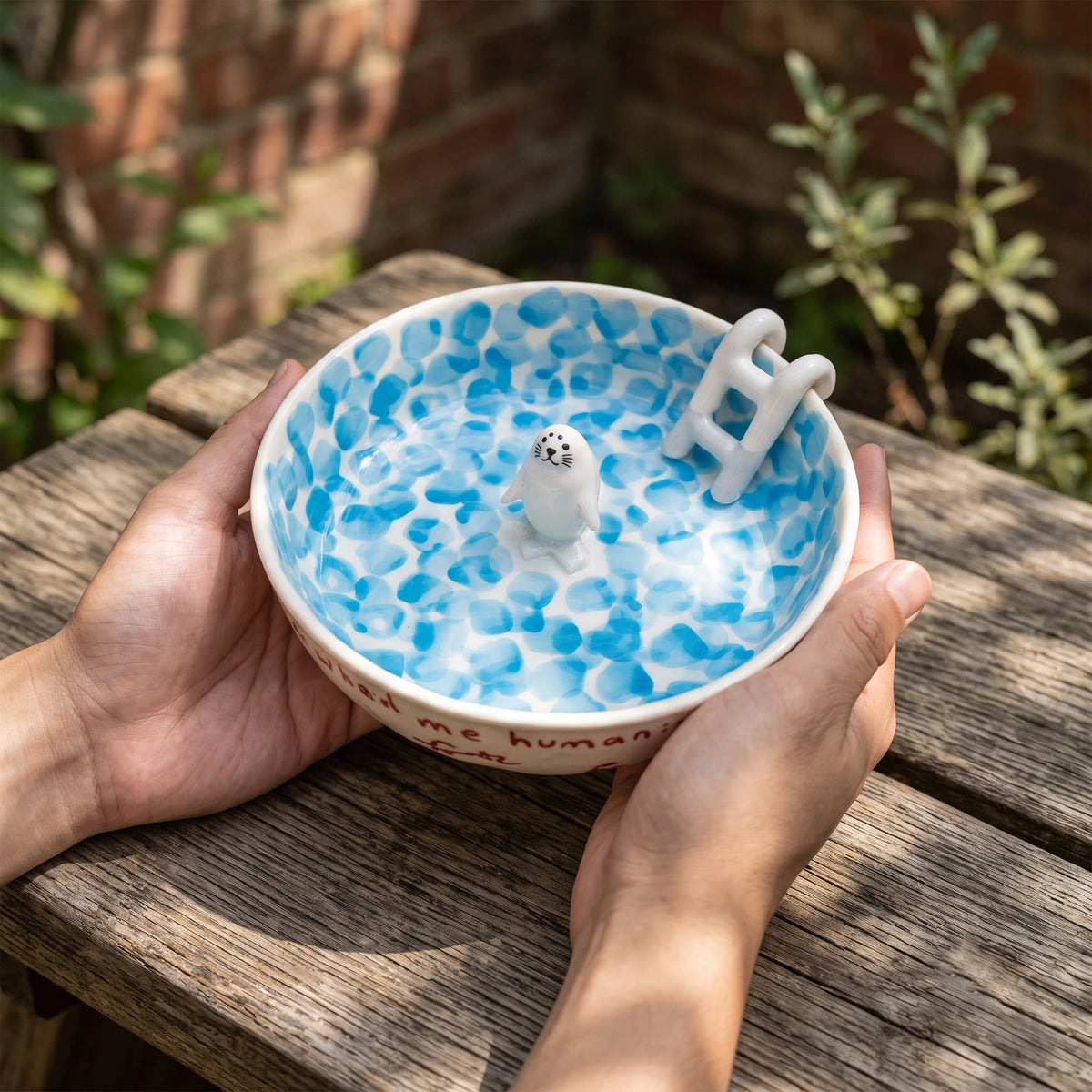 Handmade 3D Seal Ceramic Pool Fruit Bowl with Gift Box Set