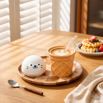 Handmade 3D Seal Ceramic Straw Mug & Waffle Cone Iced Coffee Cup