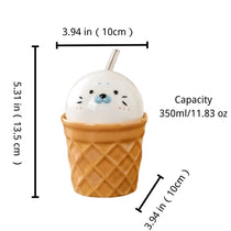 Handmade 3D Seal Ceramic Straw Mug & Waffle Cone Iced Coffee Cup