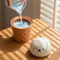 Handmade 3D Seal Ceramic Straw Mug & Waffle Cone Iced Coffee Cup