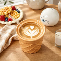 Handmade 3D Seal Ceramic Straw Mug & Waffle Cone Iced Coffee Cup