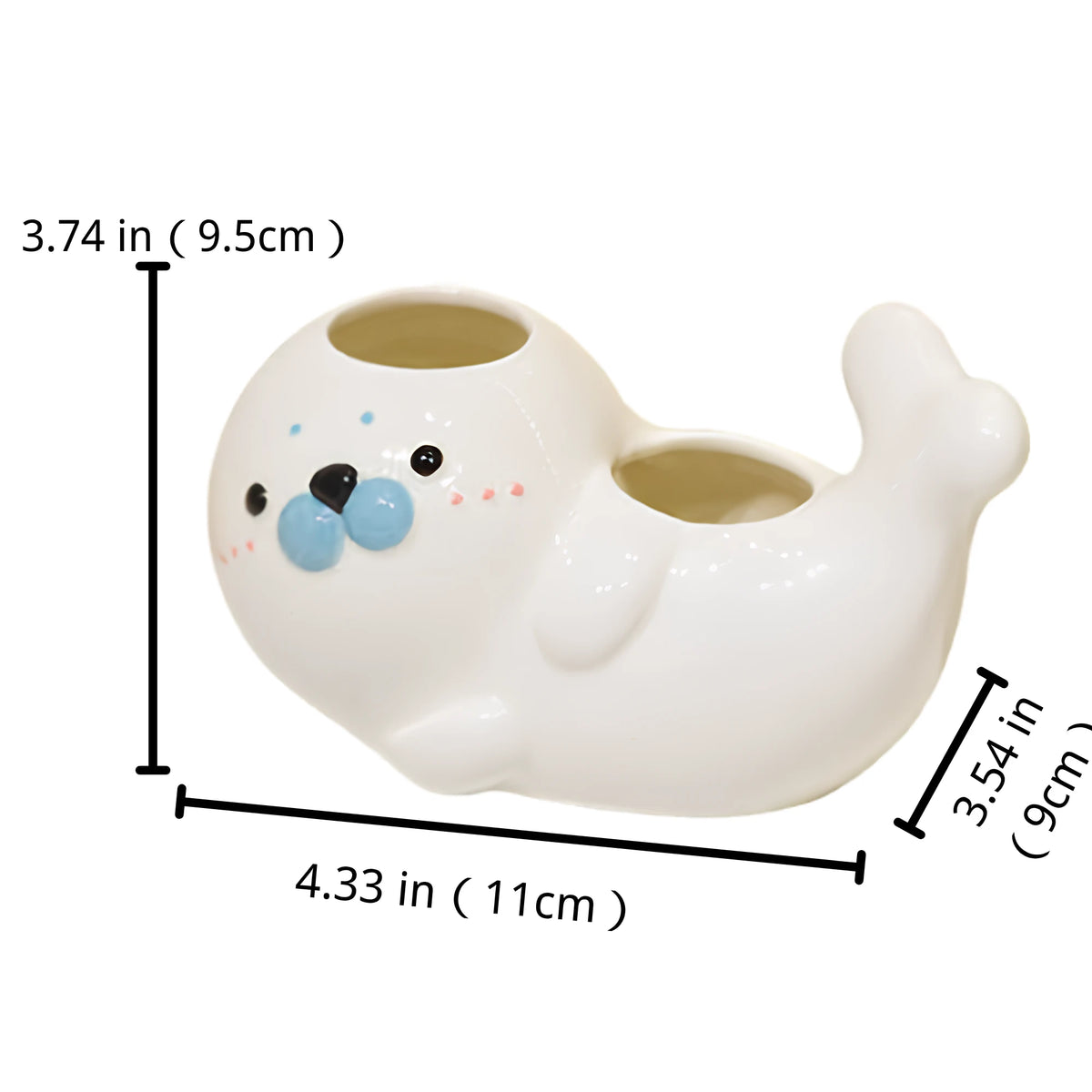 Handmade 3D Seal Ceramic Toothbrush Holder with Drainage Hole