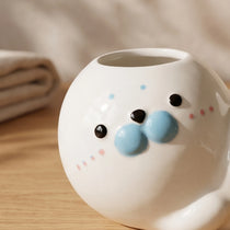 Handmade 3D Seal Ceramic Toothbrush Holder with Drainage Hole