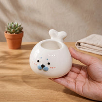 Handmade 3D Seal Ceramic Toothbrush Holder with Drainage Hole