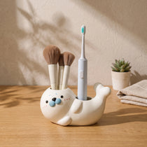 Handmade 3D Seal Ceramic Toothbrush Holder with Drainage Hole