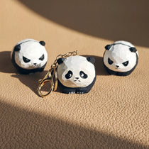 Carved Wood Panda Keychain & Bag Charm | Grumpy & Pouting Expression
