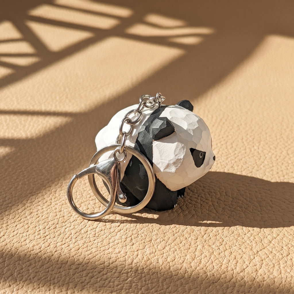 Carved Wood Panda Keychain & Bag Charm | Grumpy & Pouting Expression