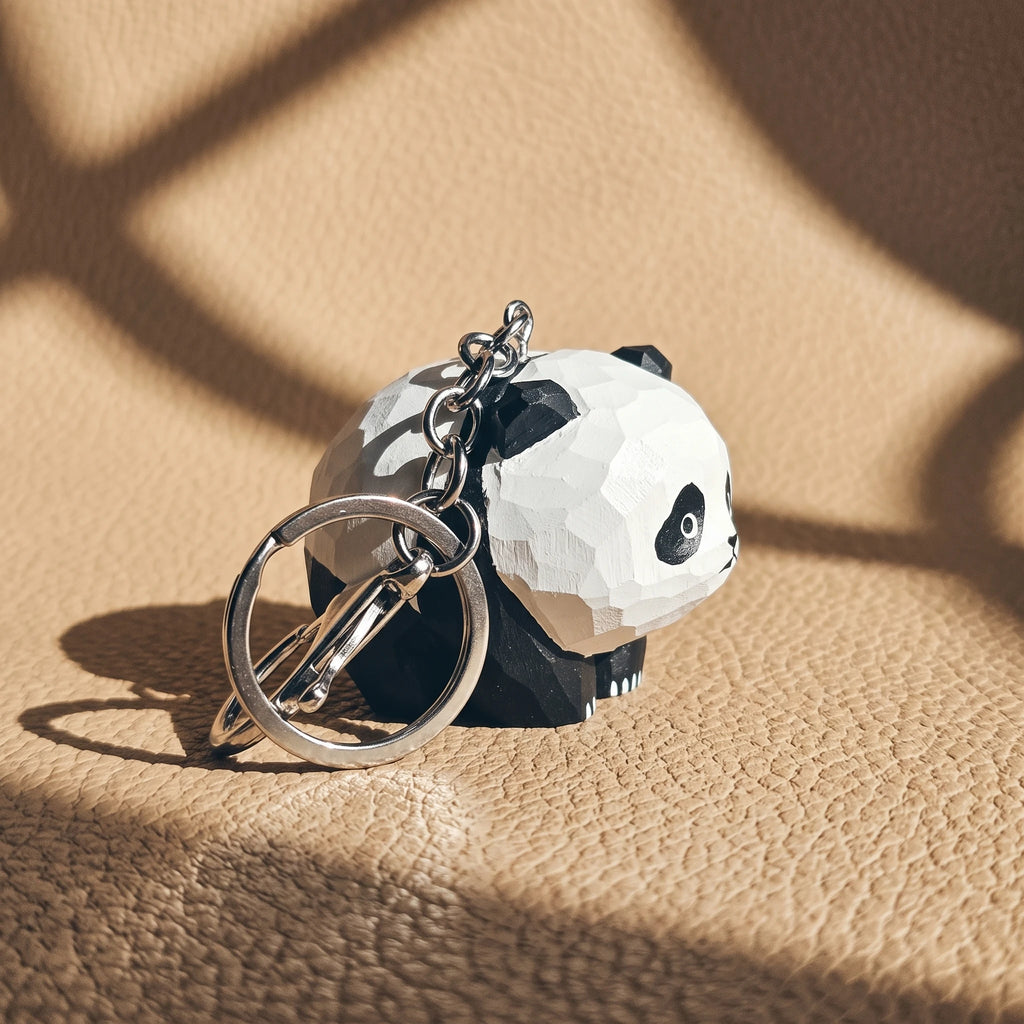 Carved Wood Panda Keychain & Bag Charm | Grumpy & Pouting Expression