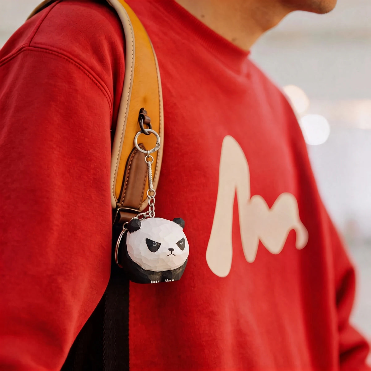 Carved Wood Panda Keychain & Bag Charm | Grumpy & Pouting Expression