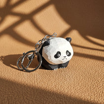 Carved Wood Panda Keychain & Bag Charm | Grumpy & Pouting Expression