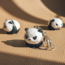Carved Wood Panda Keychain & Bag Charm | Grumpy & Pouting Expression