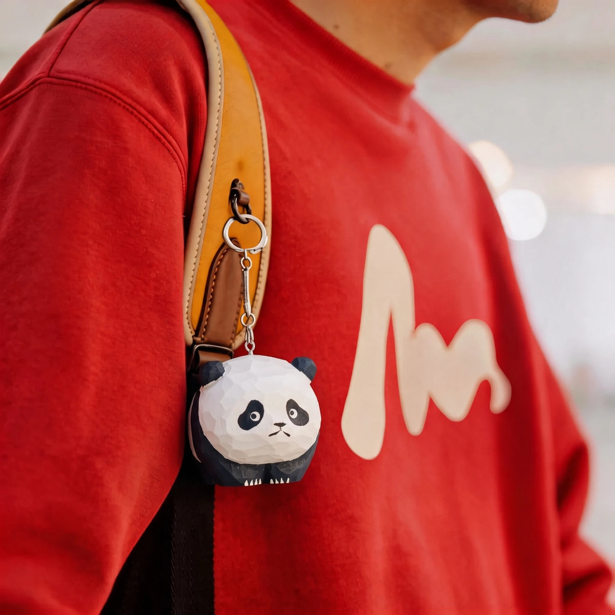 Carved Wood Panda Keychain & Bag Charm | Grumpy & Pouting Expression