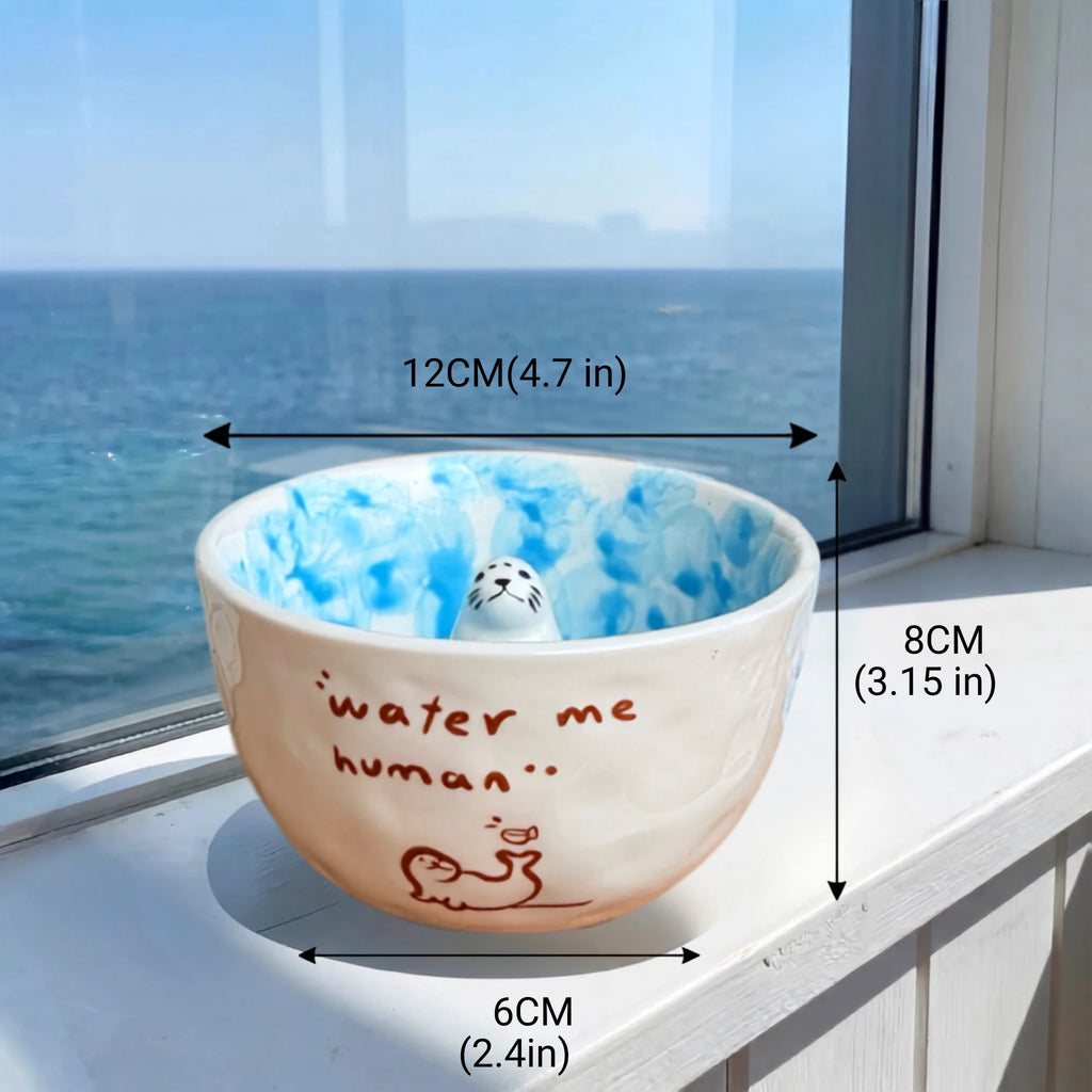 Handpainted Ceramic Seal Bowl with 3D Ocean Figurine (12 oz)