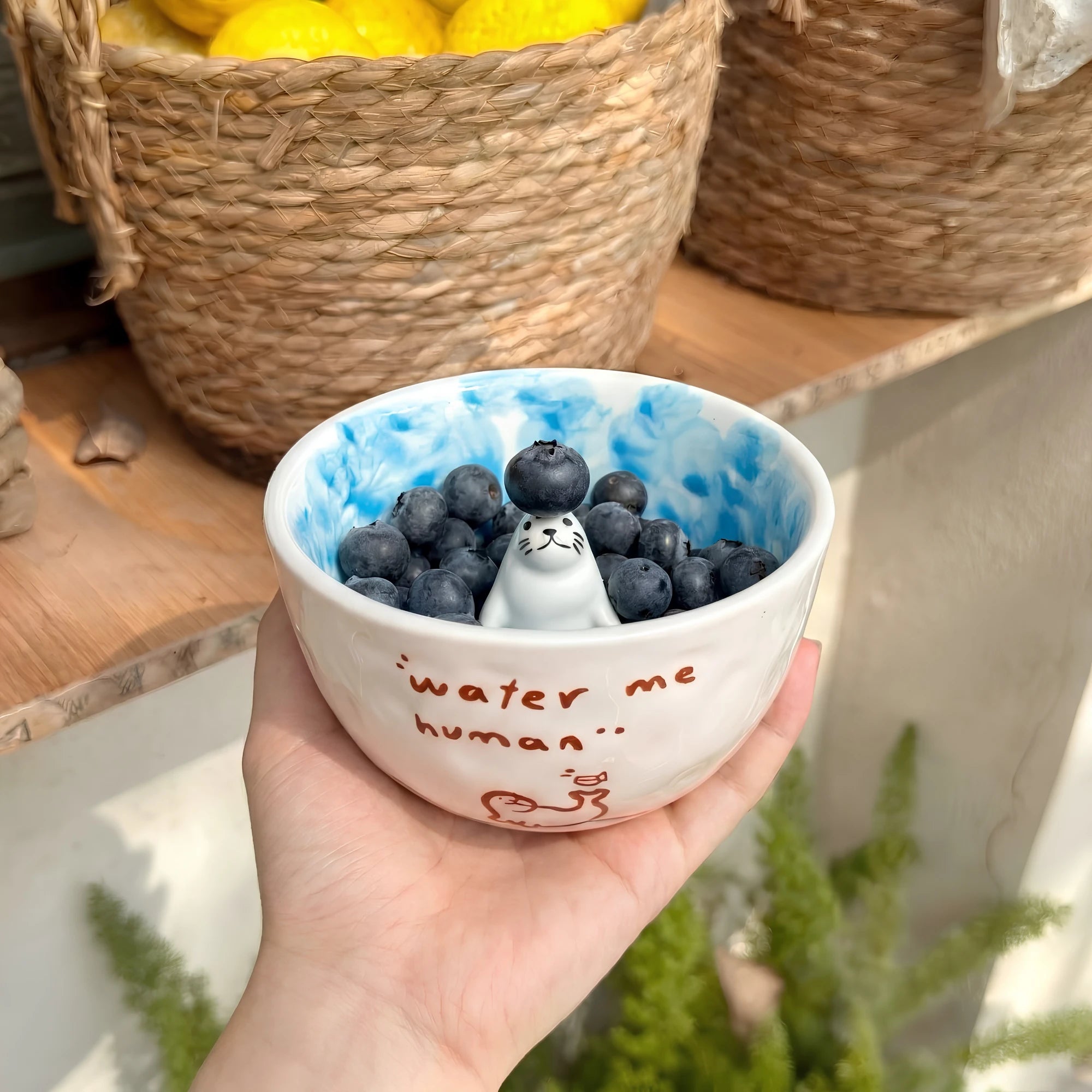 Handpainted Ceramic Seal Bowl with 3D Ocean Figurine (12 oz)