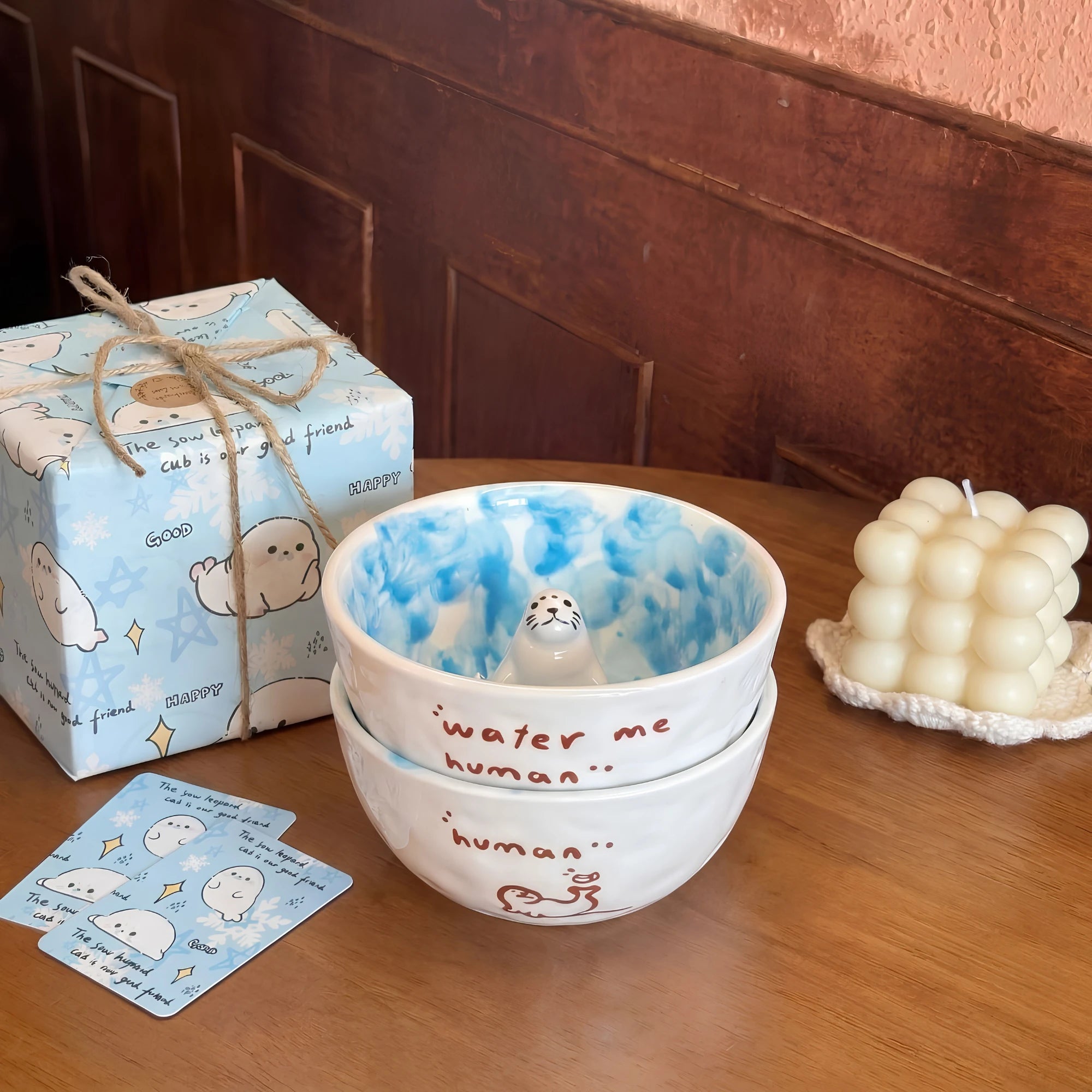 Handpainted Ceramic Seal Bowl with 3D Ocean Figurine (12 oz)