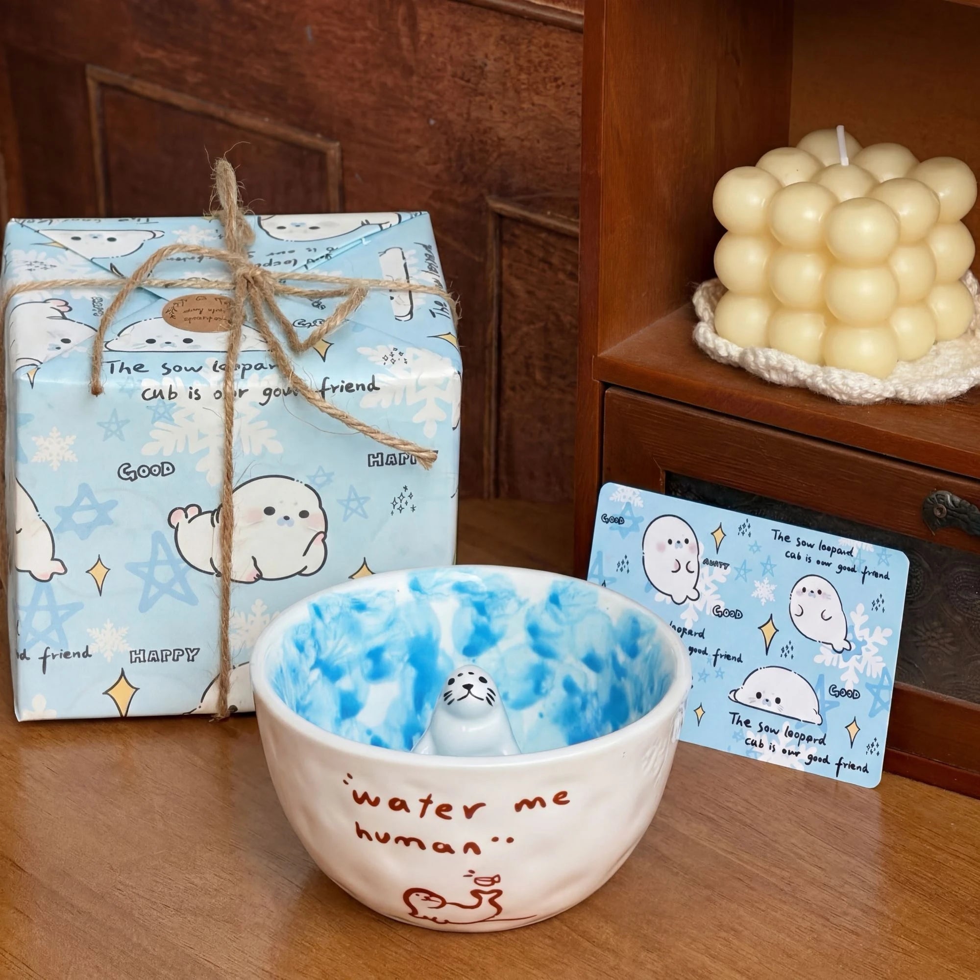 Handpainted Ceramic Seal Bowl with 3D Ocean Figurine (12 oz)