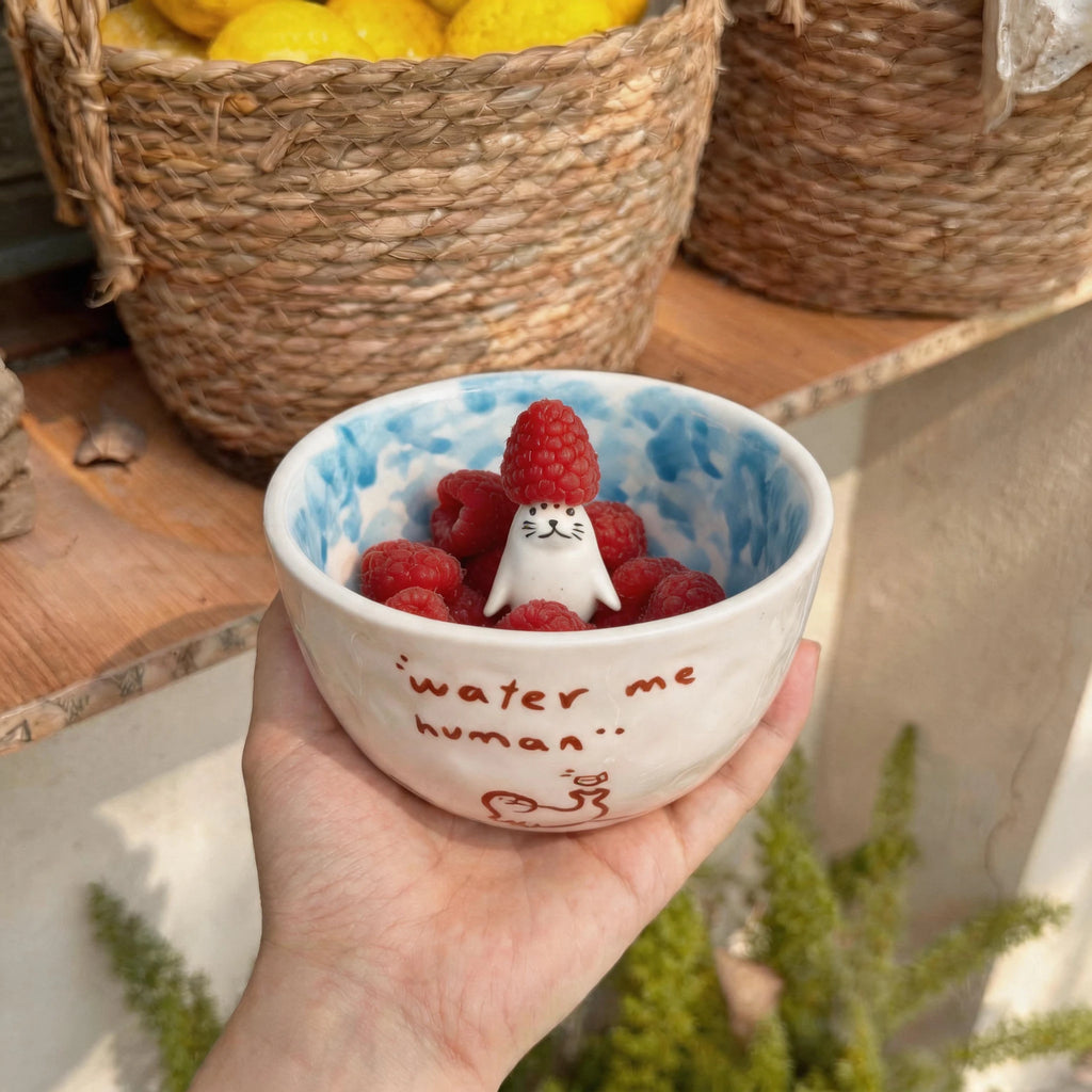 Handpainted Ceramic Seal Bowl with 3D Ocean Figurine (12 oz)