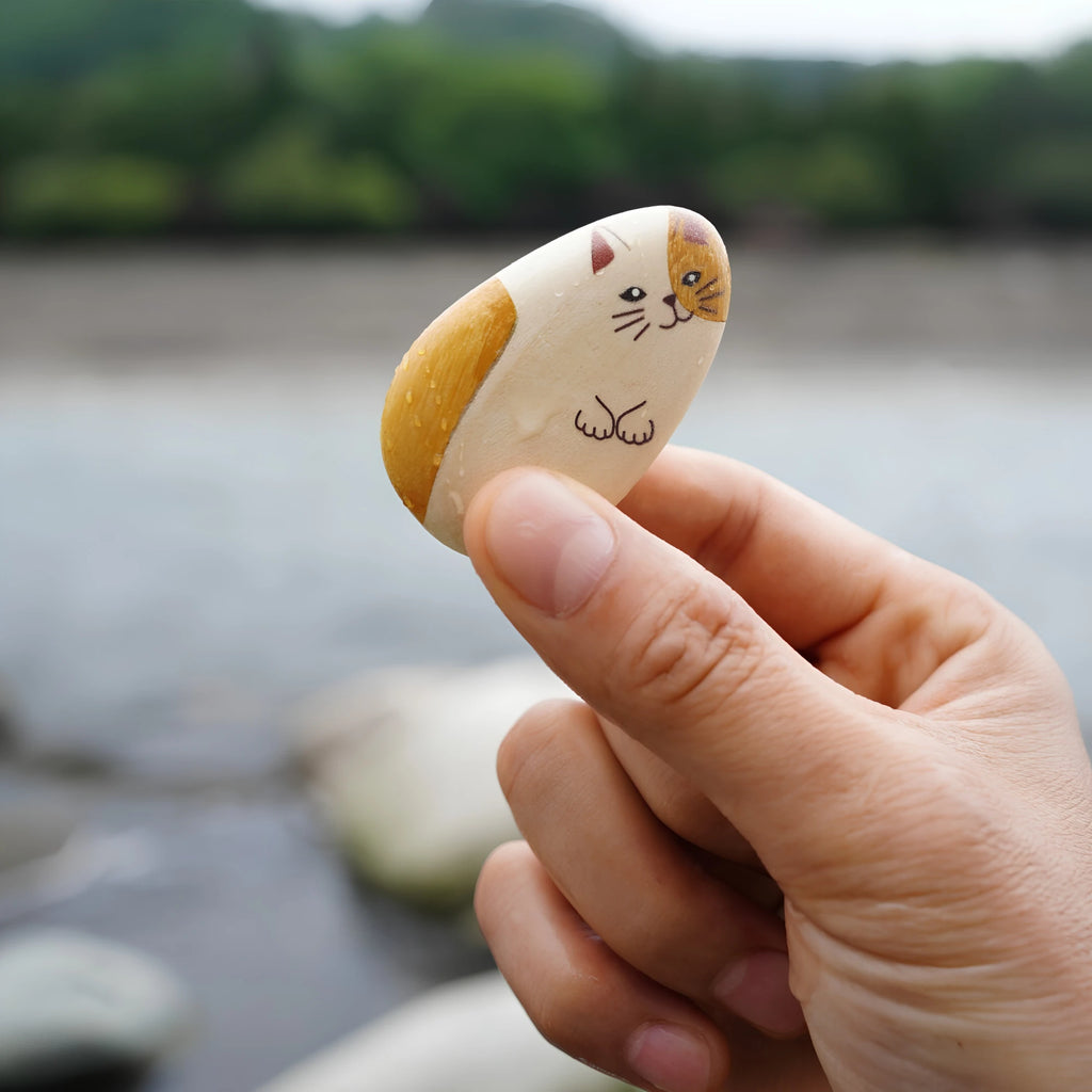 Hand-Painted Wooden Animal Pebble Magnet & Car Diffuser