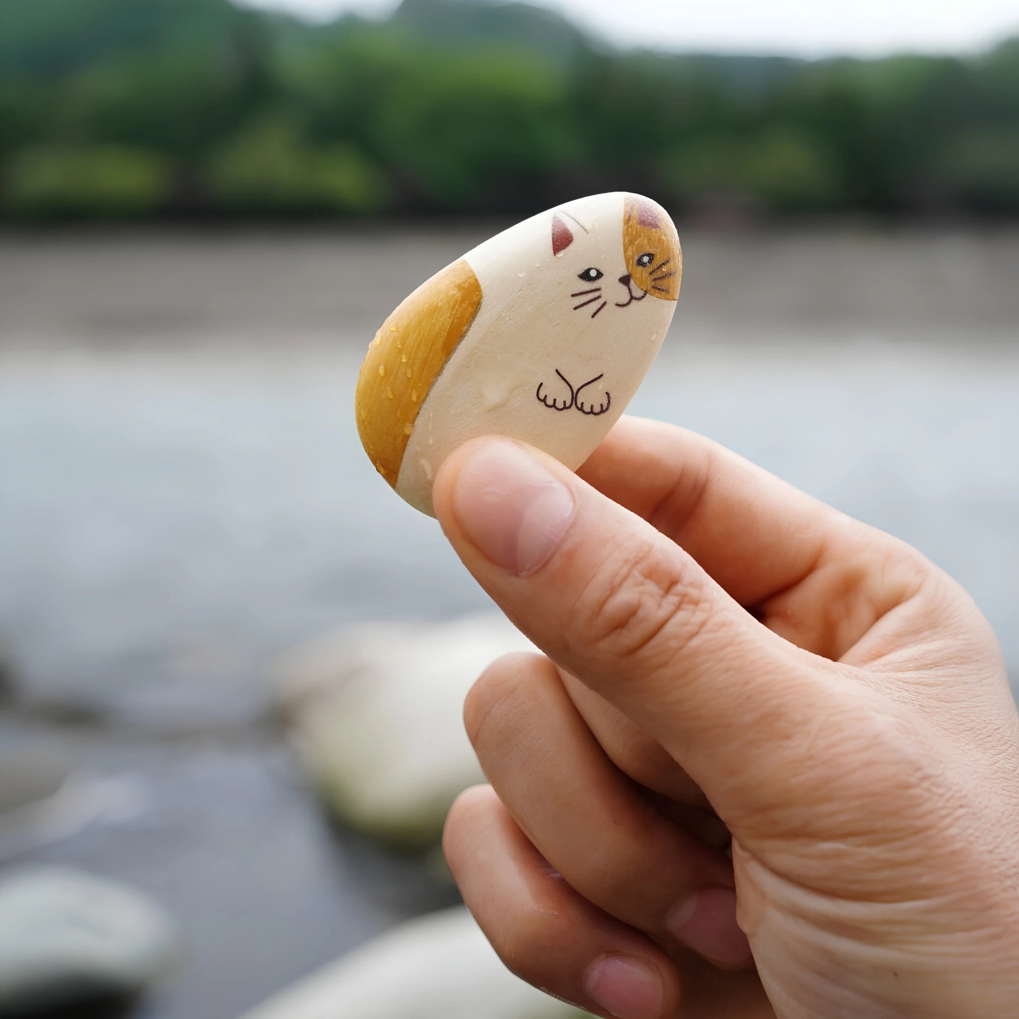 Hand-Painted Wooden Animal Pebble Magnet & Car Diffuser