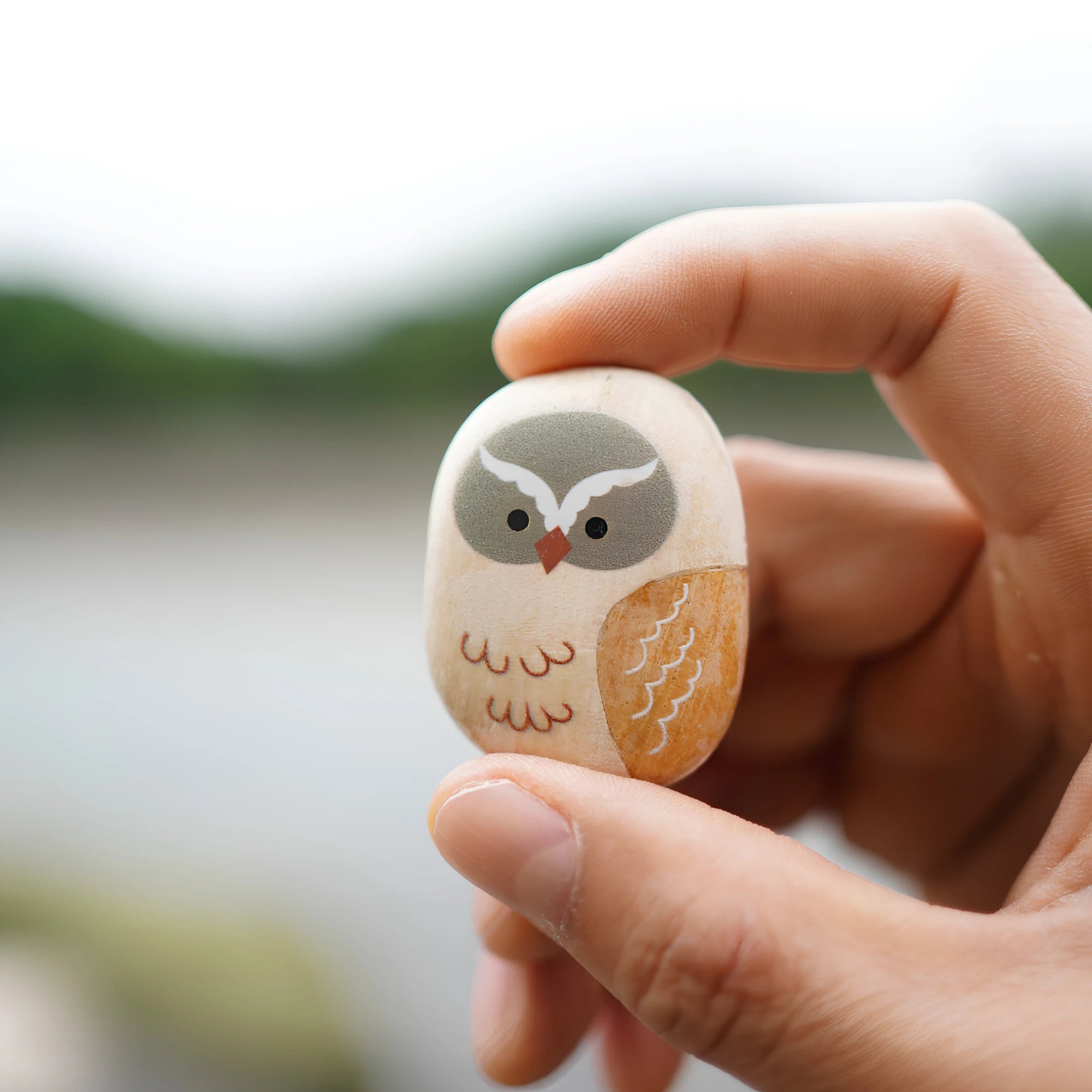 Hand-Painted Wooden Animal Pebble Magnet & Car Diffuser