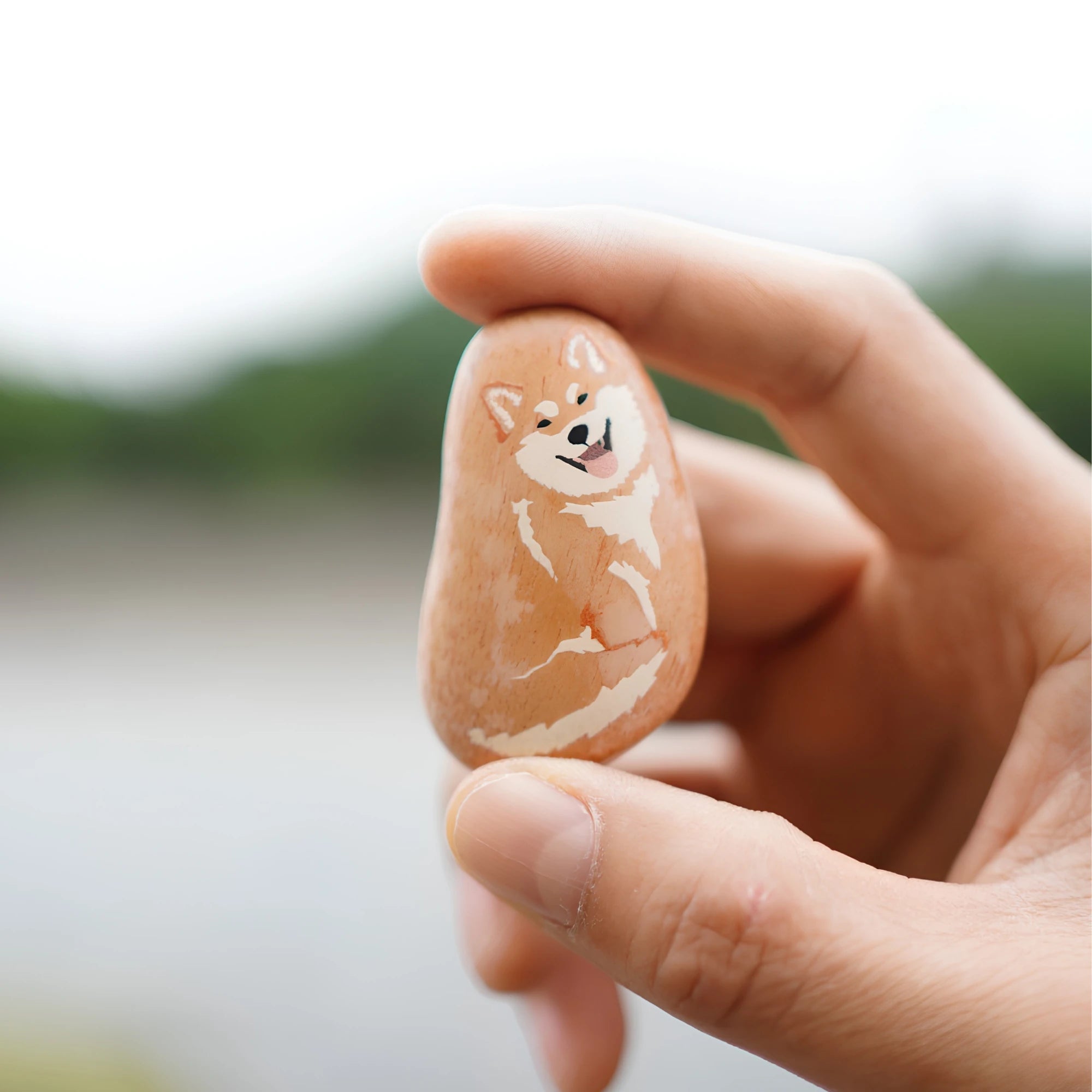 Hand-Painted Wooden Animal Pebble Magnet & Car Diffuser