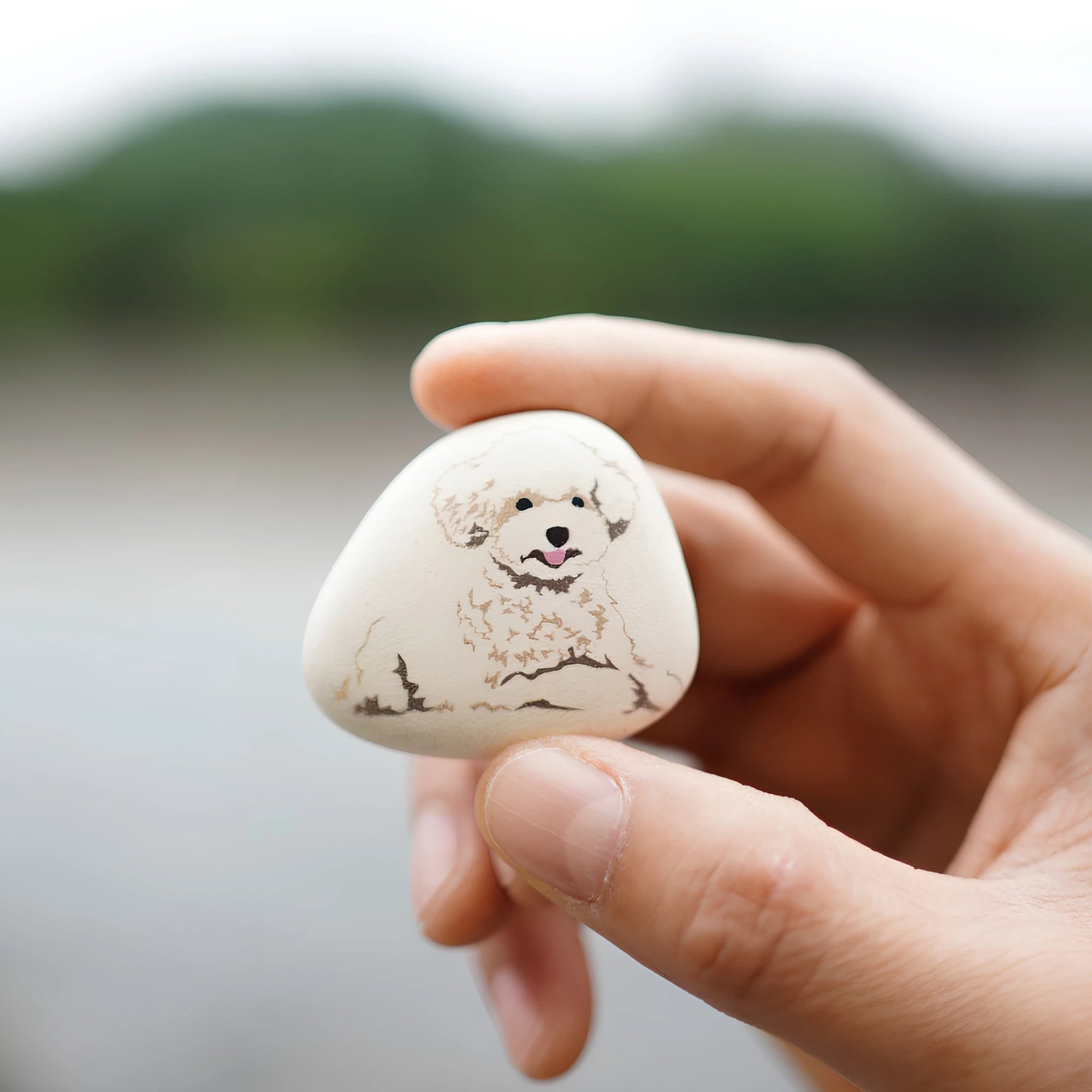 Hand-Painted Wooden Animal Pebble Magnet & Car Diffuser