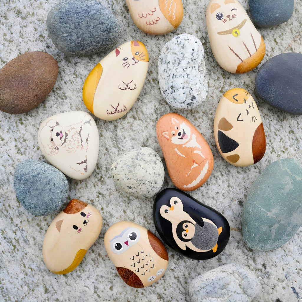Hand-Painted Wooden Animal Pebble Magnet & Car Diffuser