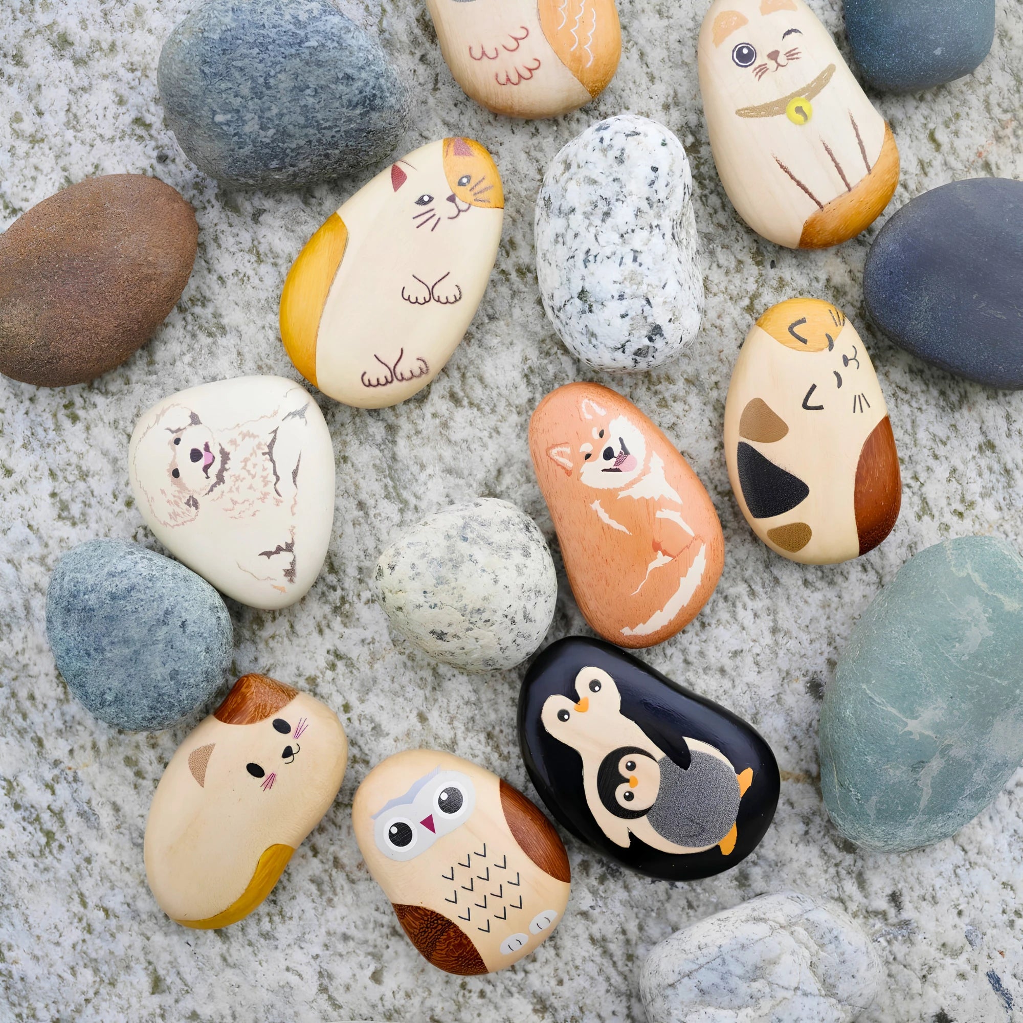 Hand-Painted Wooden Animal Pebble Magnet & Car Diffuser Main image