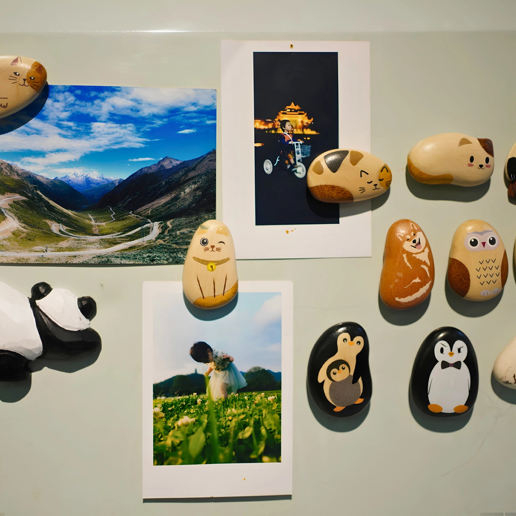 Hand-Painted Wooden Animal Pebble Magnet & Car Diffuser