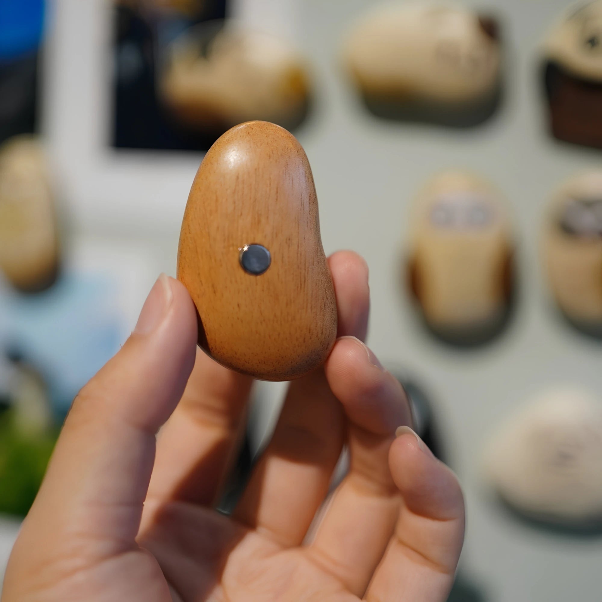 Hand-Painted Wooden Animal Pebble Magnet & Car Diffuser