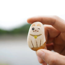Hand-Painted Wooden Animal Pebble Magnet & Car Diffuser