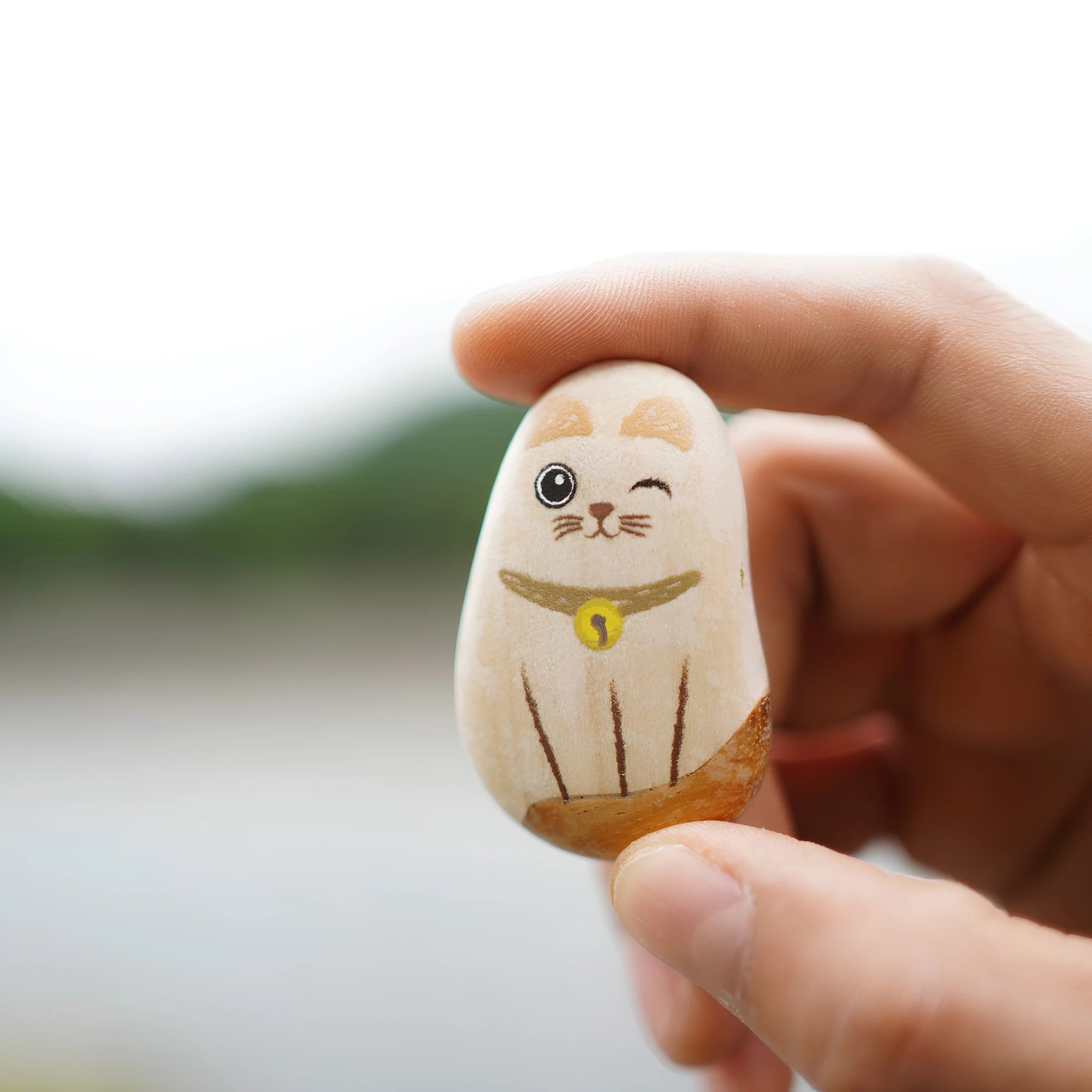 Hand-Painted Wooden Animal Pebble Magnet & Car Diffuser