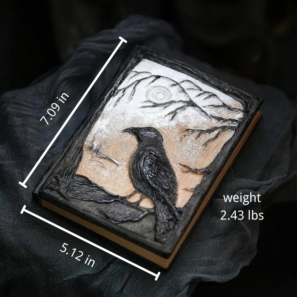 Hand Sculpted 3D Raven Gothic Journal | Refillable Book of Shadows