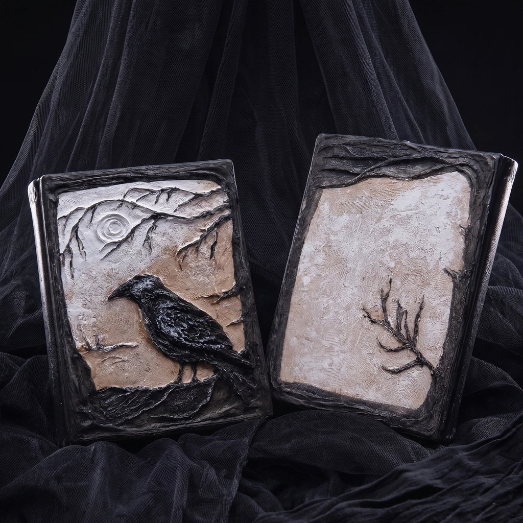 Hand Sculpted 3D Raven Gothic Journal | Refillable Book of Shadows