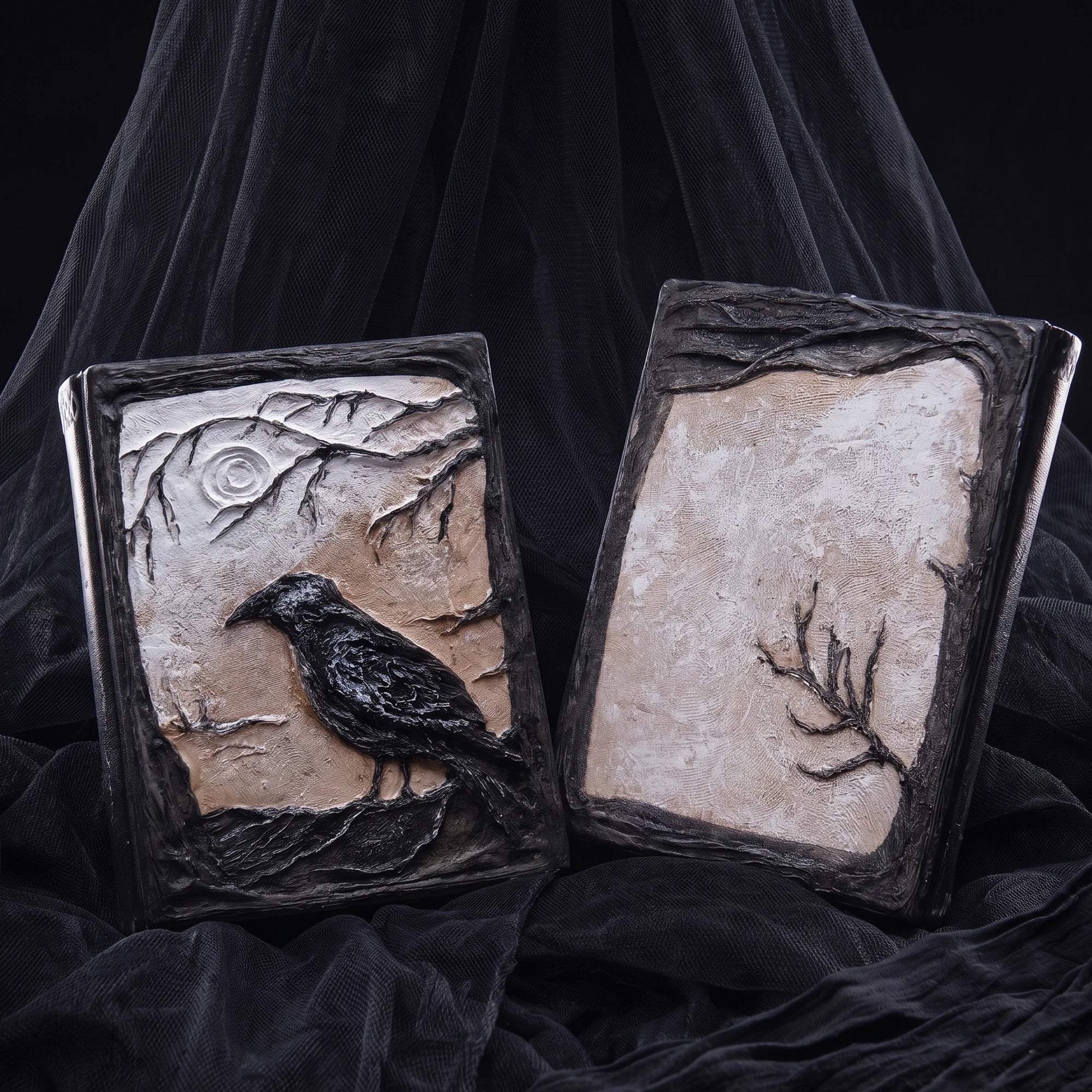 Hand Sculpted 3D Raven Gothic Journal | Refillable Book of Shadows