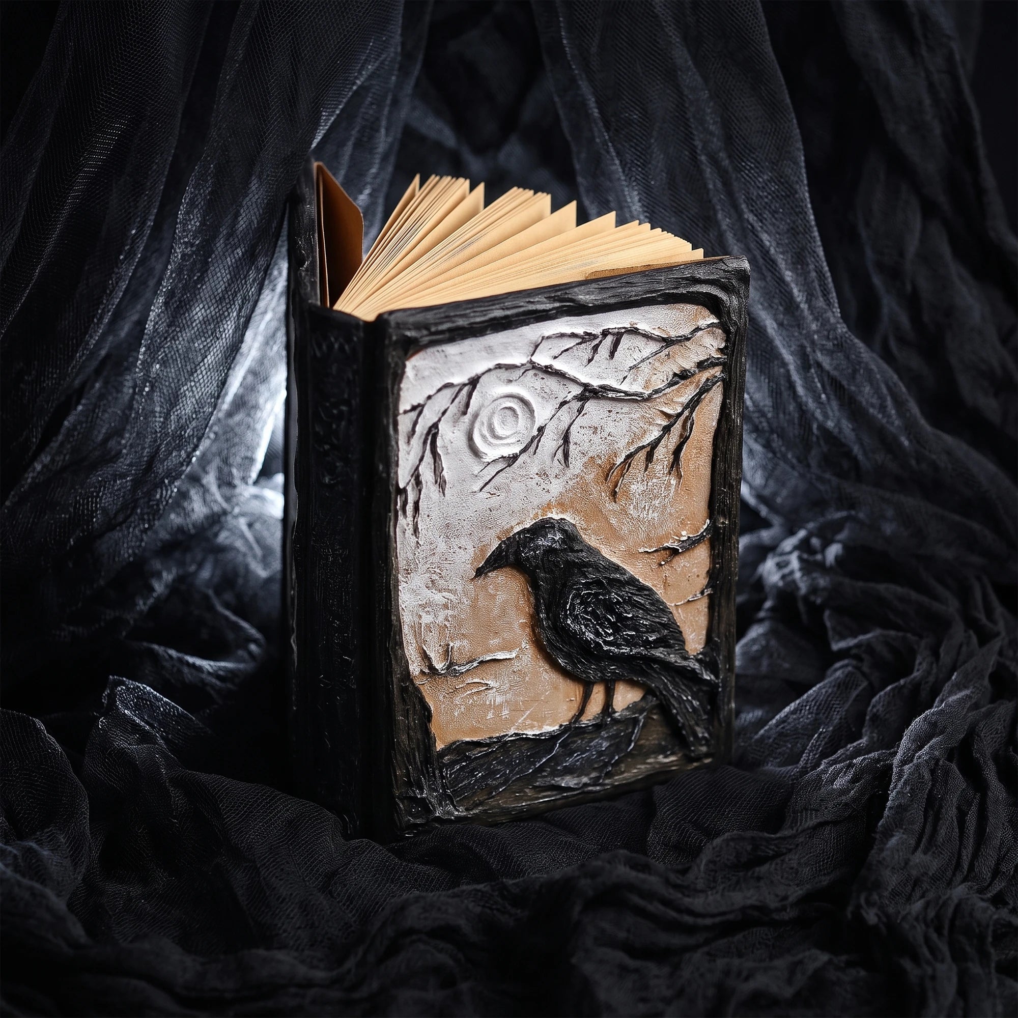 Hand Sculpted 3D Raven Gothic Journal | Refillable Book of Shadows Main image