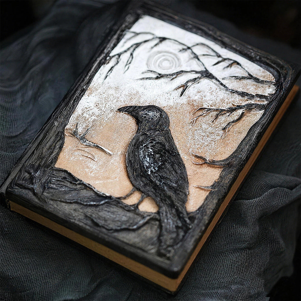 Hand Sculpted 3D Raven Gothic Journal | Refillable Book of Shadows
