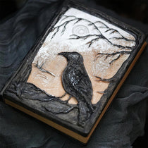 Hand Sculpted 3D Raven Gothic Journal | Refillable Book of Shadows