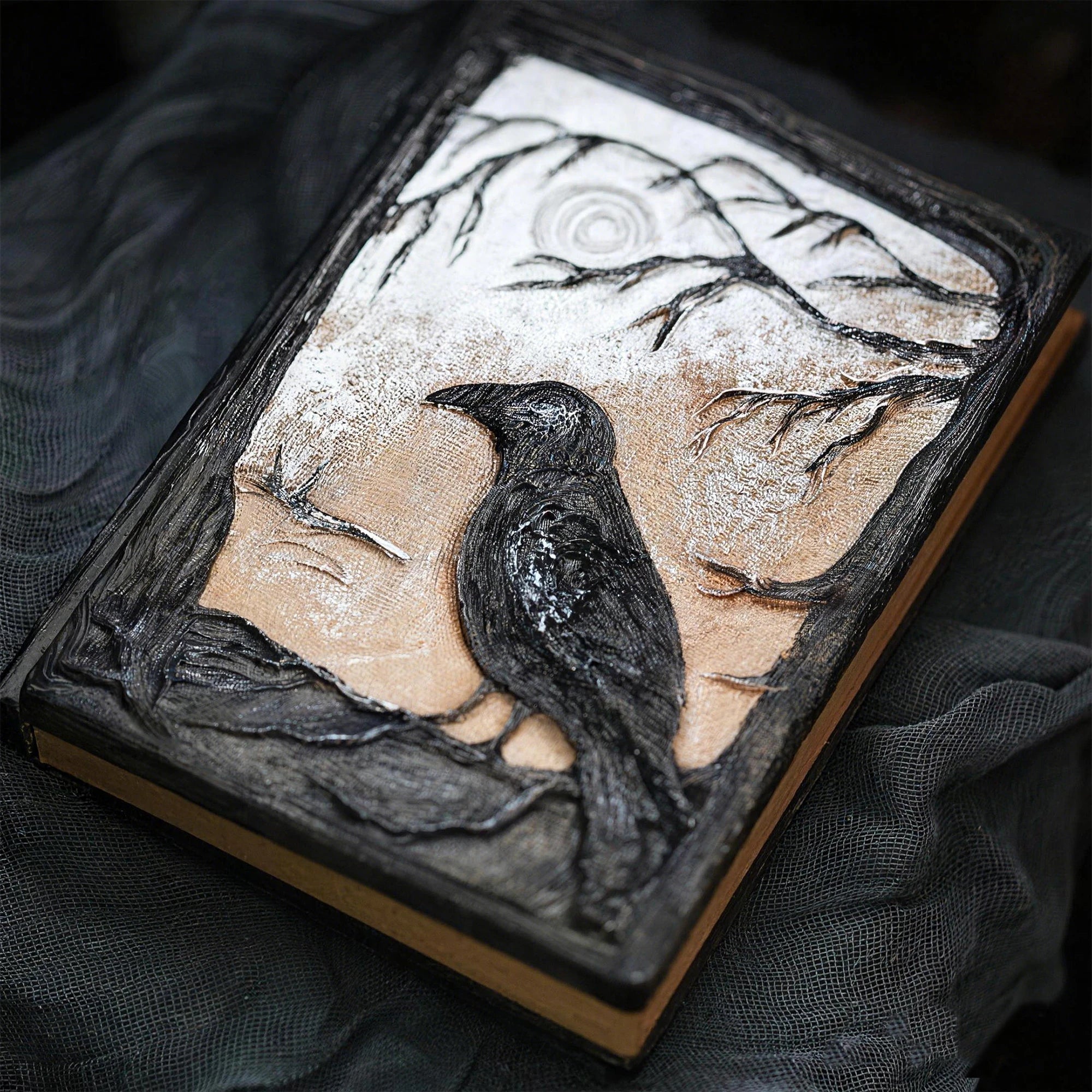 Hand Sculpted 3D Raven Gothic Journal | Refillable Book of Shadows