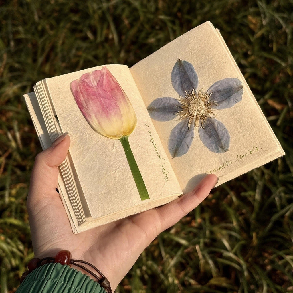 Handmade Nepali Lokta Paper Journal with Real Pressed Flowers