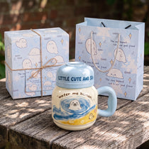 2-in-1 Ceramic Seal Mug with Cup Lid | Bedside Carafe Set (16oz)