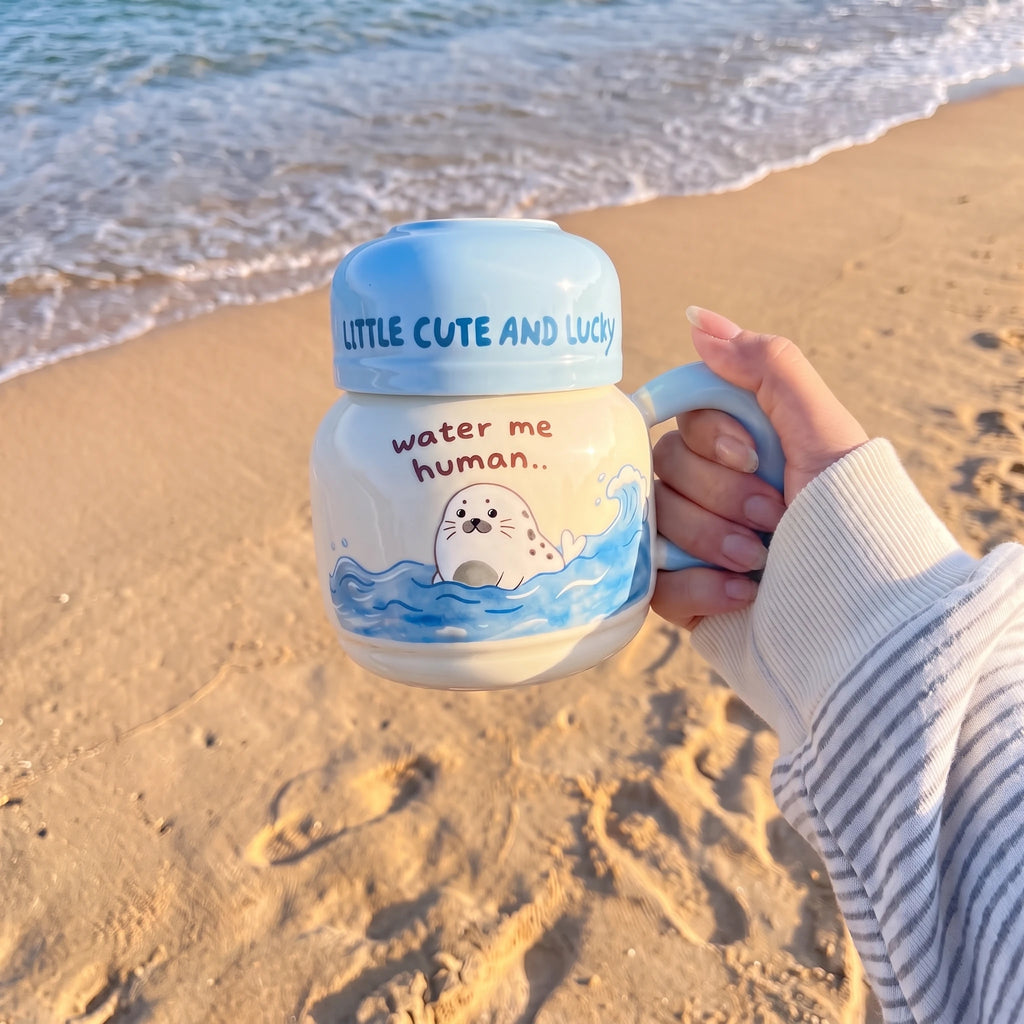 2-in-1 Ceramic Seal Mug with Cup Lid | Bedside Carafe Set (16oz)