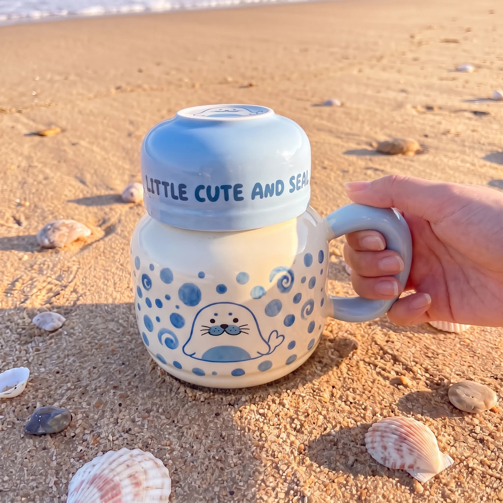 2-in-1 Ceramic Seal Mug with Cup Lid | Bedside Carafe Set (16oz)