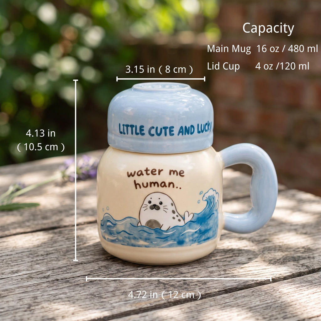 2-in-1 Ceramic Seal Mug with Cup Lid | Bedside Carafe Set (16oz)