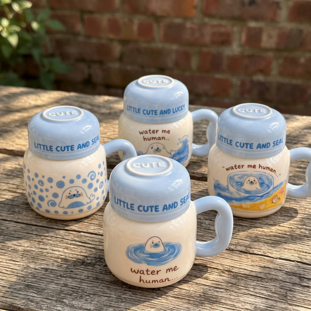 2-in-1 Ceramic Seal Mug with Cup Lid | Bedside Carafe Set (16oz)
