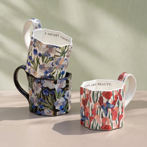 French Vintage Octagonal Botanical Ceramic Mug | Faceted Coffee & Tea Cup (13.5 oz)
