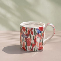 French Vintage Octagonal Botanical Ceramic Mug | Faceted Coffee & Tea Cup (13.5 oz)