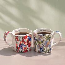 French Vintage Octagonal Botanical Ceramic Mug | Faceted Coffee & Tea Cup (13.5 oz)
