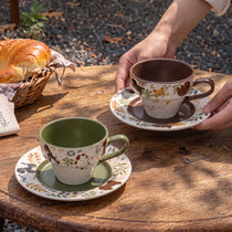 Handcrafted Ceramic Latte Cup & Saucer Set | Hand-Painted Cat & Dog Teacup (8.5oz)
