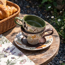 Handcrafted Ceramic Latte Cup & Saucer Set | Hand-Painted Cat & Dog Teacup (8.5oz)